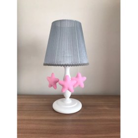 Resim Bebek Çocuk Odası Abajur Gri Tül Pembe Yıldız 