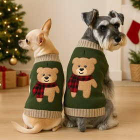 Resim 1 adet Sevimli Ayıcık Nakışlı Evcil Hayvan Kazak - Yumuşak ve Rahat Kalınlaştırılmış Örme, Elastik Yakalı, Küçük ve Orta Boy Köpekler için Sıcak Kışlık Giyim, Schnauzer ve Bichonlar için Mükemmel, Köpek Kazak, Rahat Köpek Giyim, Eğlenceli Köpek Tasarımı 