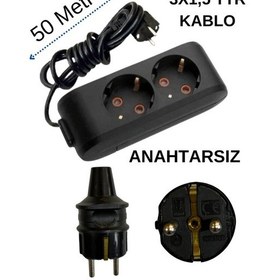 Resim Avarson 2'li İkili Priz Topraklı Kablolu 3x1.5 TTR 50 Metre Siyah 