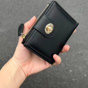Resim Öğrenci Minimalist Kompakt İki Katlı Sentetik Deri Kadın Cüzdanı Altın Tonlu Düğme Kapamalı, Çoklu Kart Yuvaları & Polyester Astar - Şık ve Fonksiyonel Günlük Gereçler Organizatörü 