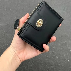 Resim Öğrenci Minimalist Kompakt İki Katlı Sentetik Deri Kadın Cüzdanı Altın Tonlu Düğme Kapamalı, Çoklu Kart Yuvaları & Polyester Astar - Şık ve Fonksiyonel Günlük Gereçler Organizatörü 