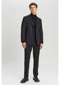 Resim Erkek Sıyah Slim Fit Dar Kesim Mono Yaka Torba Cepli Blazer Ceket Siyah 