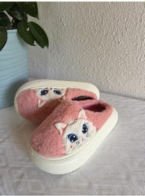 Resim Kadın Kedili Peluş Rahat Ev Terliği 25bnt133 Pembe 