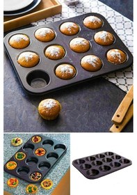 Resim 12 Bölmeli Metal Yapışmaz Muffin Kek Kalıbı Çok Renkli 