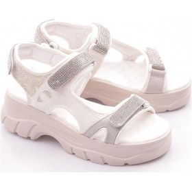 Resim Dgn 4740-22y Kadin Kalin Taban Cirtli Sandalet Beyaz Taş 