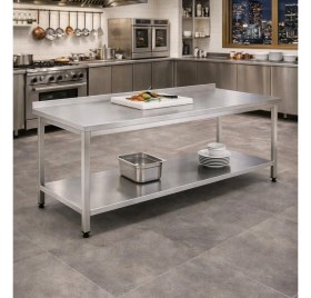 Resim Krom Çalışma Tezgahı Alt Tablalı , Paslanmaz , Çelik 