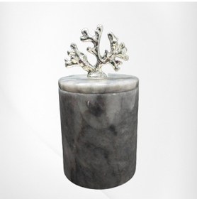 Resim Gri Mermer Pamuk Kutusu-pamukluk-kapaklı Organizer 