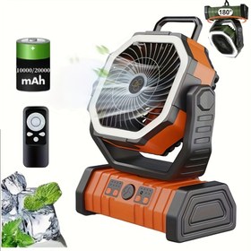 Resim Taşınabilir Kamp Fanı Işıkla, USB Şarj, Soğutma Fanı, Balıkçılık Kampı İçin Uygun, Güçlü Acil Işık, Uzun Pil Ömrü 