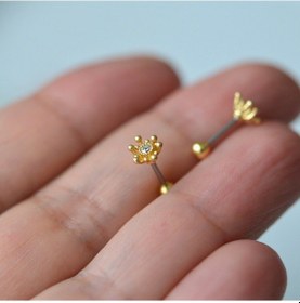 Resim Zarif Çiçek Helix Piercing Kıkırdak Cerrahi Çelik Gold Renk Renkli 