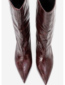 Resim Luvishoes Luvi Shoes Crow Bordo Baskı Sivri Burunlu Kadın Topuklu Kısa Çizme Bordo 