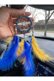 Resim Araç Balkon Aksesuar El Yapımı Düş Kapanı Sarı Lacivert Rüya Kapanı Araba Dikiz Aynası Süsü 