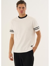 Resim Alexander Gardi Şerit Detaylı Kontrast Yaka Basic T-shirt Beyaz 