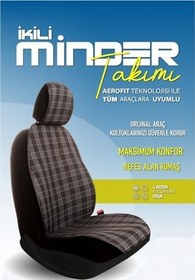 Resim Toyota Corolla E120 99-2002 ile Uyumlu Lüx Oto Koltuk Minderi Ön 2'li Set Ekose Desenli Siyah 