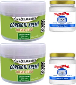 Resim 2 Tane Çörek Otu Kremi 150 Ml Büyük Boy İçin Krem + 2 Tane Snow Kitten 50 Ml Menthol Balm / Kas Diz Dirsek Sırt Bel İskelet na Masaj Seti 