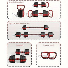 Resim Ayarlanabilir 5'li Dumbbell Seti, Barbell, Fitness ve Kollarla - Dayanıklı Demir, Kolay Saklama, Siyah Ev Gy için 