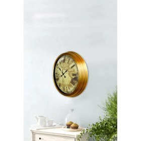 Resim Bahat Altın Varaklı Salon Ofis Duvar Saati Alüminyum Çerçeve 40 cm 