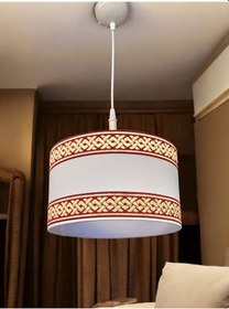 Resim Bordo Gold Dokuma Şeritli Sarkıt Avize Krem Rengi Bej-Krem 