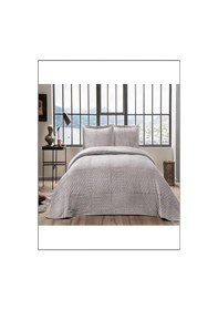 Resim Taç Yatak Örtüsü Seti Alvin Gri Çift Kişilik Gri 