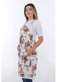 Resim Motif Ayarlanabilir Askılı Şef Önlüğü Chef Mutfak Önlüğü Mor Gül 