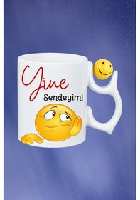 Resim Yine Sendeyim Emoji Baskılı Smile Emoji Toplu Kupa Bardak Çay Kahve Fincanı Beyaz 