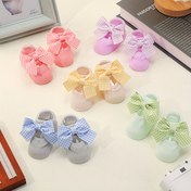 Resim 1 Çift Kontrol Edilmiş Yaylı Genç Çorapları Kaymaz Yumuşak Taban ile - Renkli Pastel Gingham ve Düz Renkler, %75 Polyester %25 Spandex, Sadece Elde Yıkama, 0-12 Ay Çocuklar için Tüm Mevsim İç Mekan Çorapları, Çocuk Çorapları 