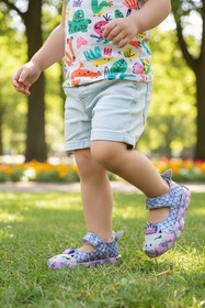 Resim Kiko Kids Zubin Deniz Kızı Cırtlı Işıklı Kız Bebek Babet Ayakkabı Lila 