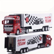 Resim 1:48 Ölçekli Alaşımlı Geri Çekmeli Kamyon Oyuncak - Büyük Konteyner Taşıyıcı Modeli Beyaz/Kırmızı/Siyah 