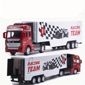 Resim 1:48 Ölçekli Alaşımlı Geri Çekmeli Kamyon Oyuncak - Büyük Konteyner Taşıyıcı Modeli Beyaz/Kırmızı/Siyah 