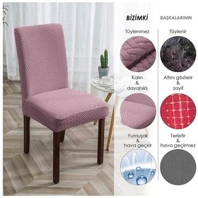 Resim Tuğla Desen Sandalye Kılıfı Yıkanabilir Likralı Esnek Lastikli Sandalye Örtü Pembe Pudra 
