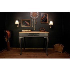 Resim Wooding 120 Cm Masif Naturel Antrasit Oymalı Çalışma Masası 