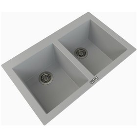 Resim Polex Cristalüx Granit Evye P-2XLN Gri 2 Hazneli Tezgah Altı Ve Tezgah Üstü Mutfak Evyesi 80.5x51.5 CM 