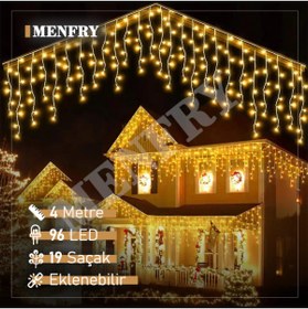 Resim MENFRY 16 Saçaklı 4 Mt Dekoratif 96 Led Işık Sarkıt Sarı Renk Ip Perde 