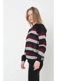 Resim Nnstartshopping Unisex Kalın Çizgili Bisiklet Yaka Triko Kazak - Bordo Bordo 