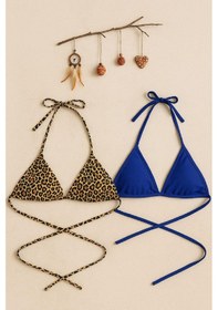 Resim Intive Lingerie Kadın Leopar Desenli Ve Mavi Minimal Kesim Üçgen Bikini Üstü Çok Renkli 