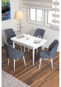 Resim Lera Beyaz 70x110 Mdf Sabit Mutfak Masası Takımı 4 Adet Sandalye Füme 