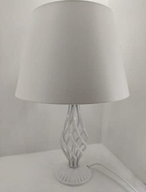 Resim Beyaz Rustik Burgulu Taşlı Metal Ayaklı 30'luk Beyaz Şapkalı Abajur Masa Lambası 