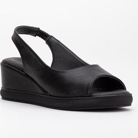 Resim Dilimler Ayakkabı Kadın Dolgu Topuklu Ayakkabı Siyah Yan Kapalı Burun Açık-4092 Siyah 