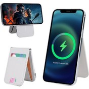 Resim 3'ü 1 Arada Cep Telefonu Manyetik Kablosuz Şarj Kartı Tutucu Telefon Braketi Bej 