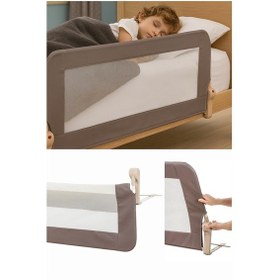 Resim Premium 120x65 Cm Deri Kılıflı Yatak Bariyeri, Katlanır Yatak Korkuluğu, Kahve 