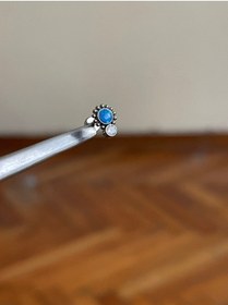 Resim %100 G23 Titanyum Güneş Mavi Opal Zirkon Altın Titanyum 6x1.2mm Labret Piercing Çok Renkli 
