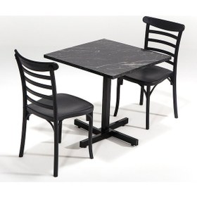 Resim Siyah Tango Mermer Desen Efes Mutfak Masa Takımı 