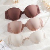 Resim Kadınlar İçin 3 Parça Askısız Bandeau Sütyen - Ön Bağcıklı, Çıkarılabilir Olmayan Dolgulu, Günlük ve Resmi Kullanım için Siyah/Bej/Hızlı Kancalı Parti, Randevu, Ofis Sütyeni 
