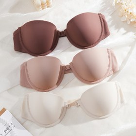 Resim Kadınlar İçin 3 Parça Askısız Bandeau Sütyen - Ön Bağcıklı, Çıkarılabilir Olmayan Dolgulu, Günlük ve Resmi Kullanım için Siyah/Bej/Hızlı Kancalı Parti, Randevu, Ofis Sütyeni 
