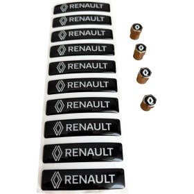 Resim Reanult Logolu 10 Lu Damla Stıcker ve 4 Adet Logolu Alüminyum Sibop Kapak 