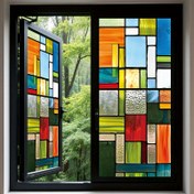 Resim 1 Rulo Boyalı Cam Stili Geometrik Desenli Pencere Filmi, 45×100cm, Mat PVC Malzeme, Statik Adsorpsiyon Dekoratif Pencere Filmi, Yapışmaz Cam Pencere Stickerı, Ev/Ofis/Oda/Banyo/Mutfak/Kapı ve Pencere için Uygun 