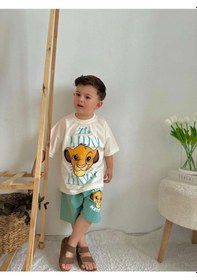 Resim Erkek Çocuk Looney Tunes Lion Bluey Desenli Pamuk Şortlu Takım Yeşil 