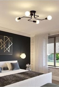 Resim Lambadar Retro Akrep Modern 4'Lü Plafonyer Tavana Monte Avize Siyah Tek Ebat 3599-4Blk 