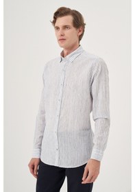 Resim Morven Erkek Lacivert Keten Trend Dynamic Fit Britli Yaka Gömlek 25ys004022200 Lacivert Lacivert 