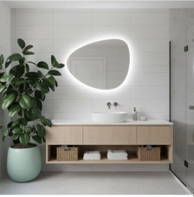 Resim 60x75 Cm Modern Organik Form Led Banyo Aynası Dokunmatik Dimmerli, 6500k Beyaz Işık Beyaz 