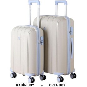 Resim Mçs Bavul Orta Ve Kabin 2li Set Kırılmaz Silikon Valiz V305 Kemik/bebemavi Kemik 